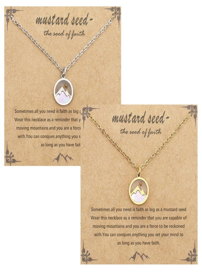 Tedux 2 Pcs Silver & Gold Mustard Seed Necklace, Mustard Seed Necklace for Women Religious Faith Gift - Image 1